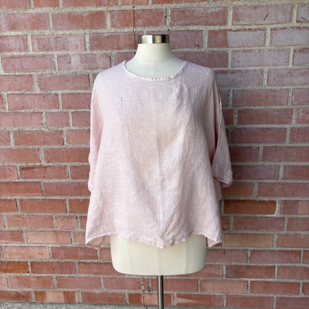 GiGi Moda Italy 100% Linen Dolman Sleeve Poncho Top OS Natural Flax Lagenlook